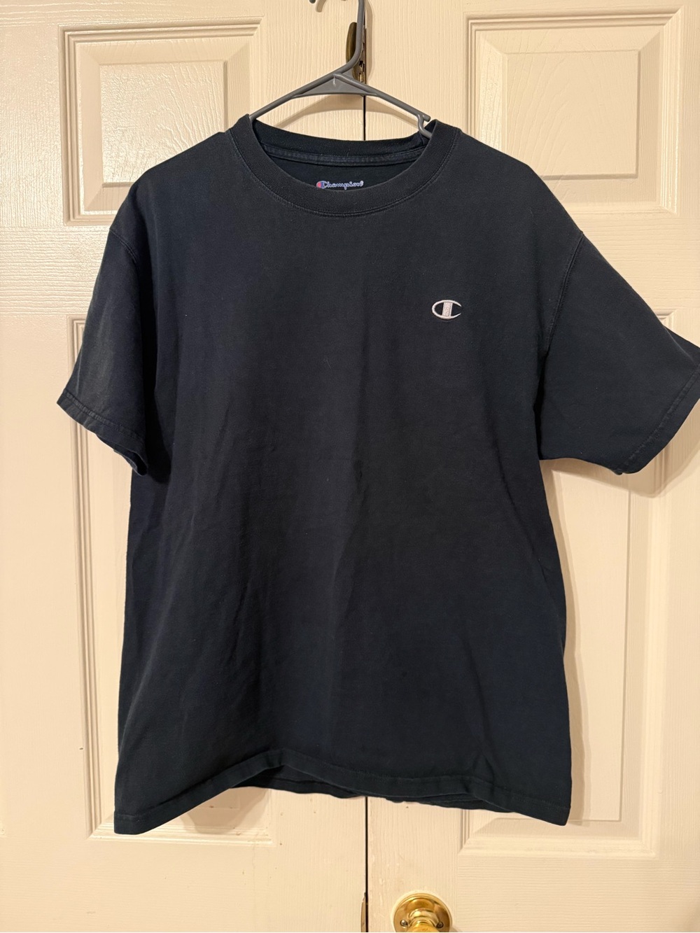 Champion Black Tee with Blue and Red Logo